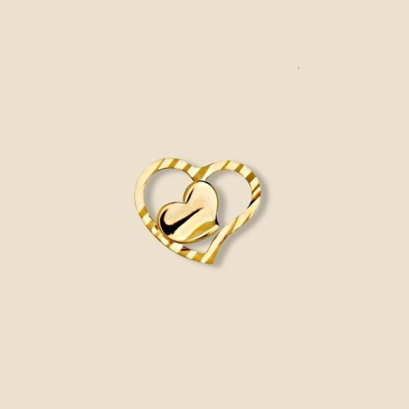14K Yellow Gold Heart Stud Earrings with Screw Backs - Picture 2 of 4